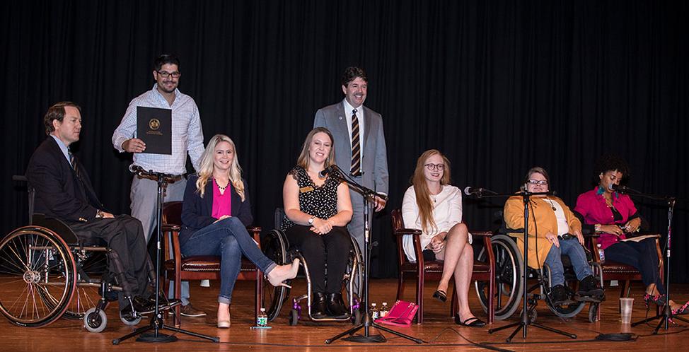 UNA students participating in the Disability Support Services Panel Discussion last year alongside Dr. Graham Sisson, Jeremy Martin, and President Kitts. 